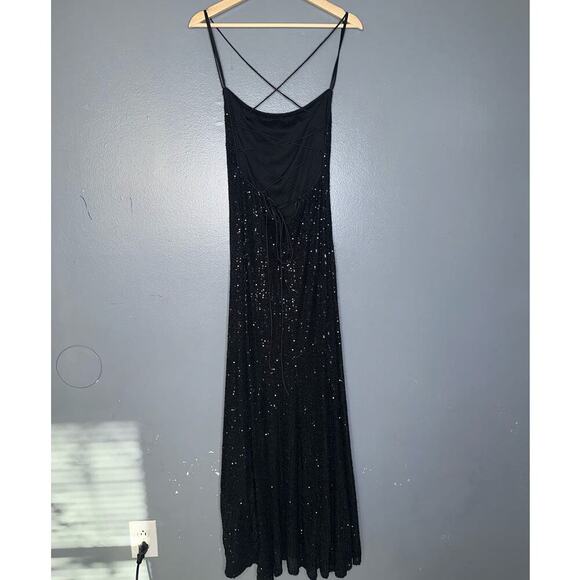 Mac Duggal Stretch Sequin Lace Up Back Evening Maxi Gown/Dress Black Size 8 - Picture 8 of 10